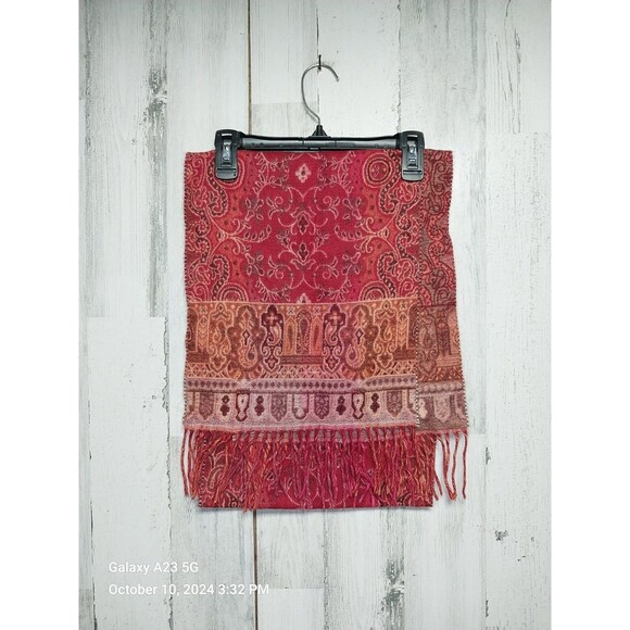 Preston & York Autumn Red Orange Scarf Made In Germany Acrylic 62x11.5 Inches - Picture 2 of 3